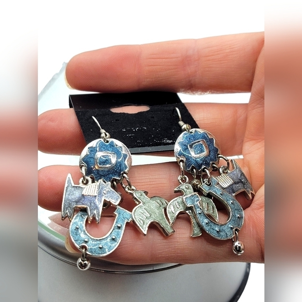 Vintage 80s 90s EB Edgar Berebi Enamel Earrings Western Southwest Horseshoe
